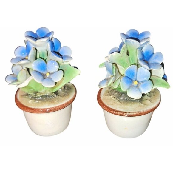 Vintage Miniature Flower Figurines Italian Porcelain Blue  3" Handcrafted Decor - Picture 1 of 6